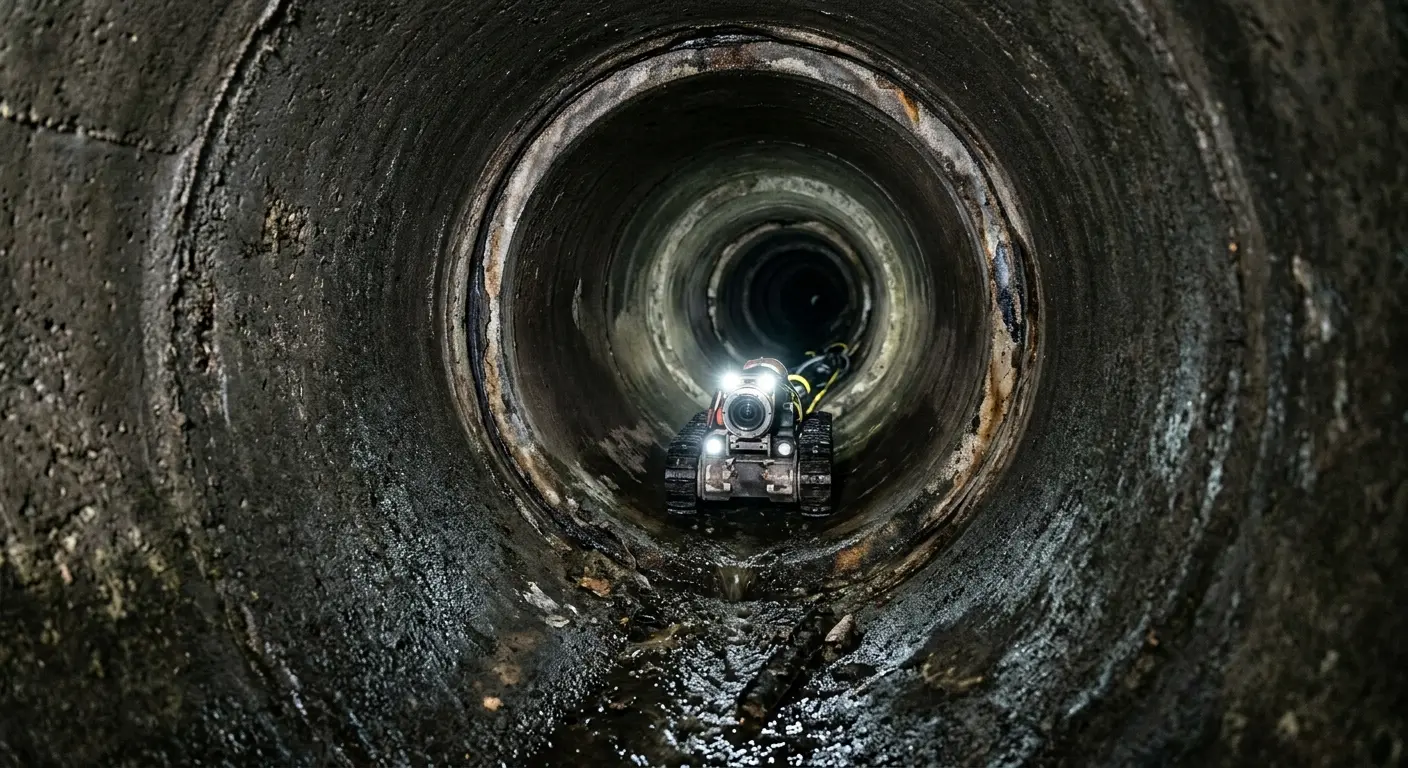 Robotic sewer camera inspecting pipe interior for Drain Snake Service in River Edge